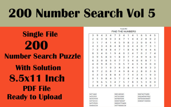 200 Number Search 8.5x11 1 File KDP V 5: A Comprehensive Puzzle Book