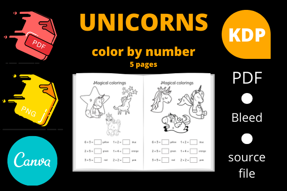 Unicorns Color by Number: 5 Creative Pages